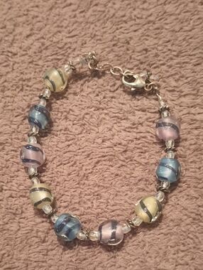 Handcrafted Pastel Glass Bead Bracelet in Blue, Pink & Cream
